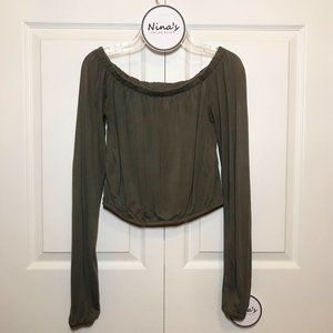 H&M DIVIDED Juniors Off the Sholder Long Sleeve Top Army Green Size  S